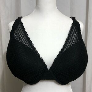 Auden Bra 44DD Women's Black Lace Plunge T-Shirt Bra Lightly Lined Demi 44E